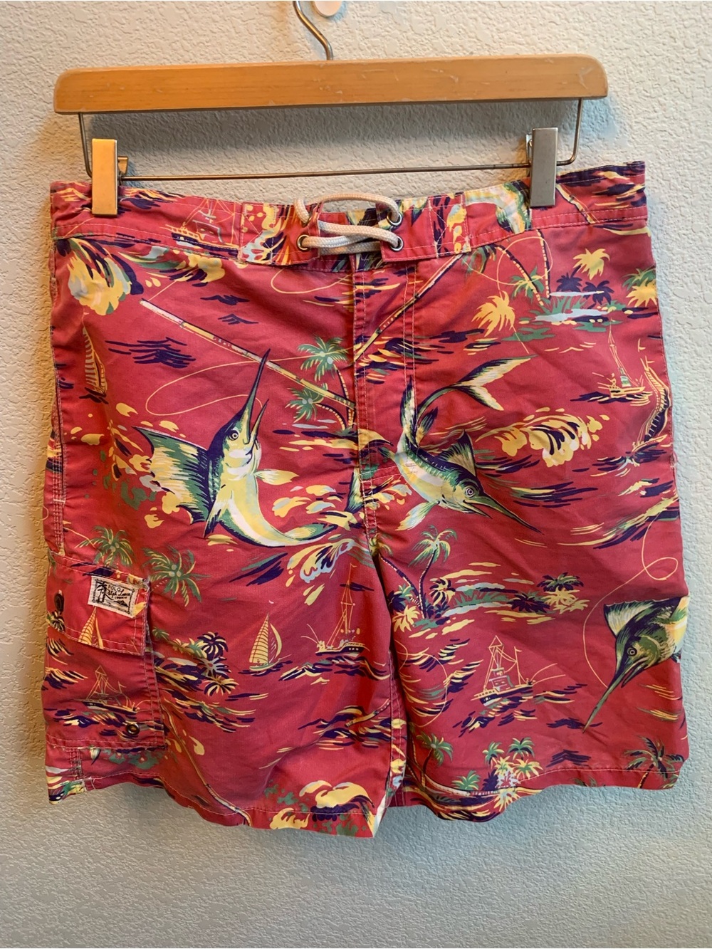 Polo by Ralph Lauren Coral-Red Marlin Print Swim Board Shorts